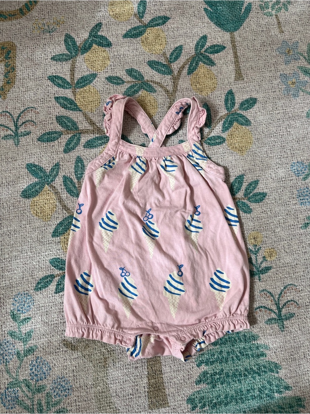 Tea Collection Pink Romper with Blue Ice Cream Print